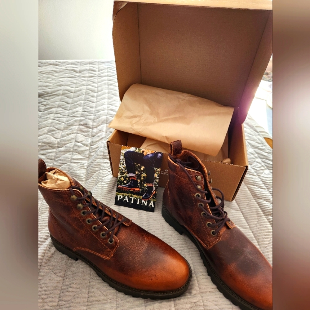 Portland Leather Men's Brown Distressed Leather Lace-Up Boots